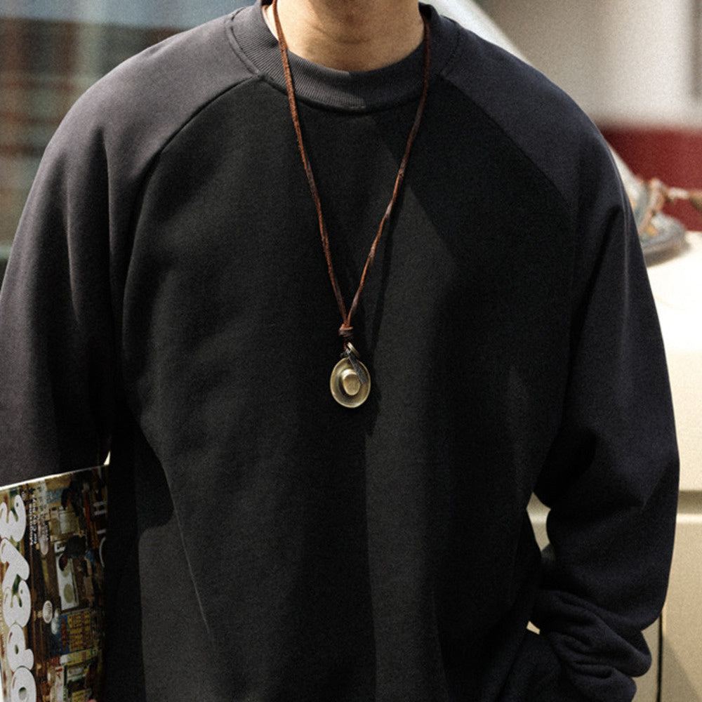 BGYO American 480g contrasting raglan sleeve round neck hoodie men's loose loop bottom cotton outerwear