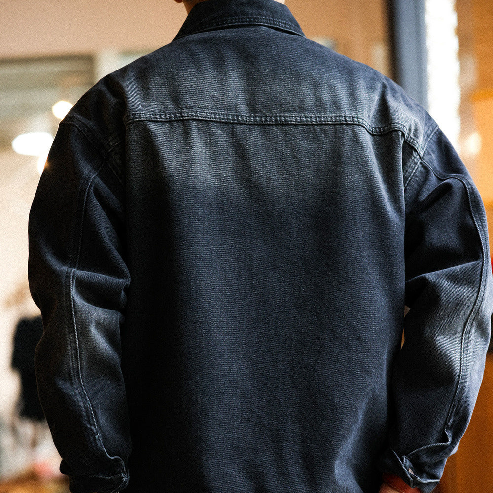 Storm Knight denim jacket men's cashew flower patchwork pocket design hunting motorcycle jacket