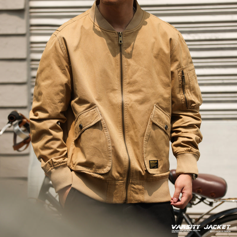 BGYO American MA-1 flight jacket men's loose workwear plus size khaki 