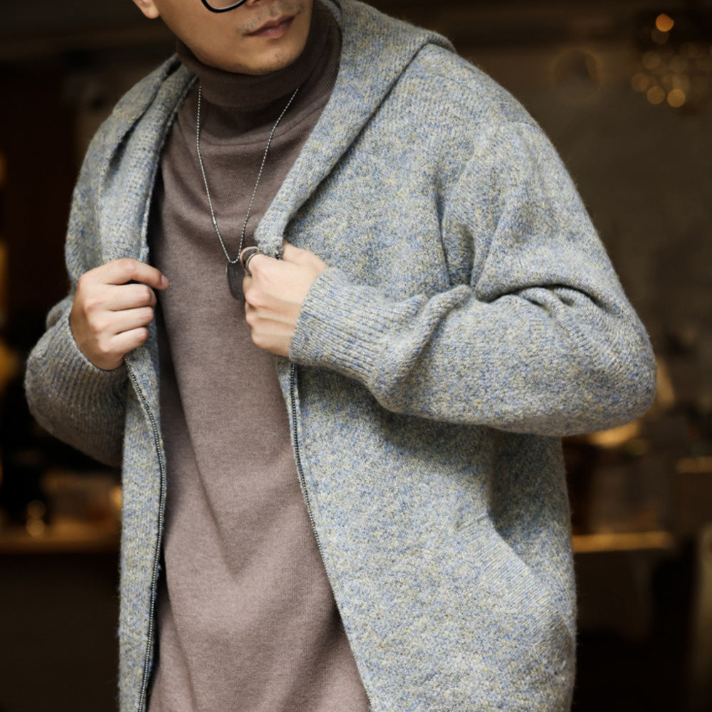 Vintage 780g Heavyweight Loose Cardigan Chunky Needle Hooded Sweater Jacket Zipper Sport Knit