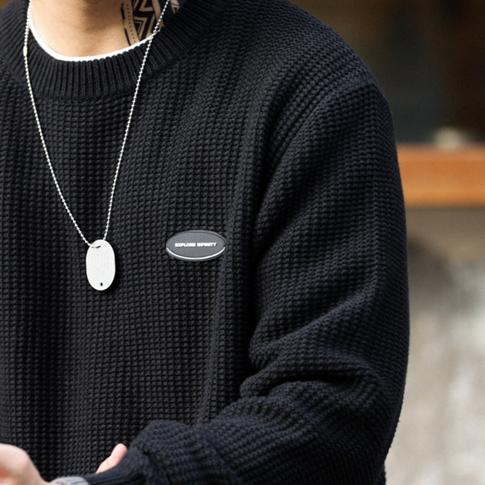 Fake two thick needle and thread sweaters for men, loose fit, sporty, lazy, long sleeved knitted base sweater