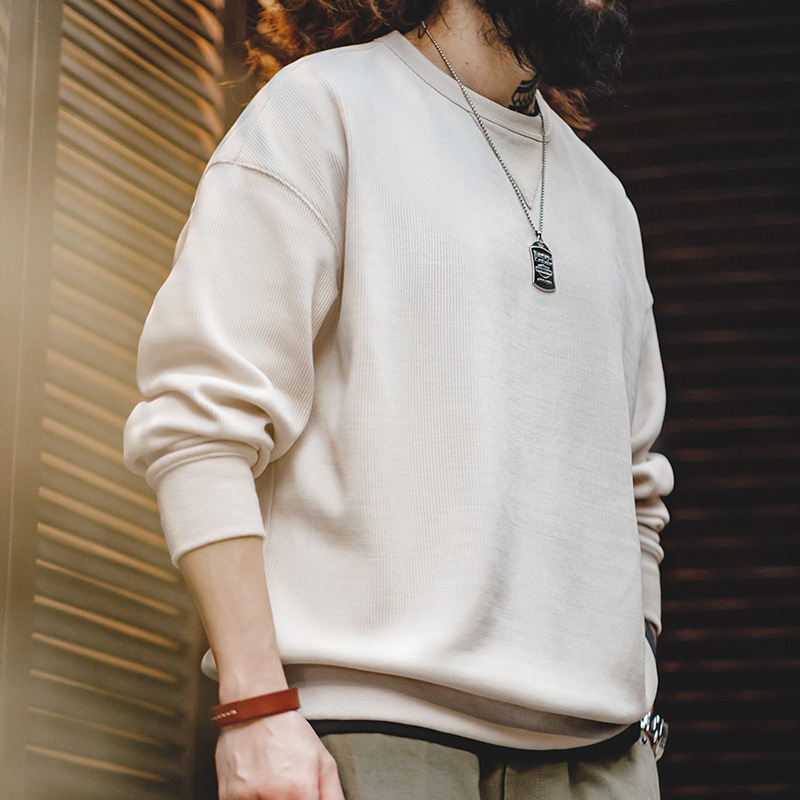 Maden Retro Heavyweight Chenille Round Neck Basic Anti Wrinkle Bottom Long sleeved T-shirt