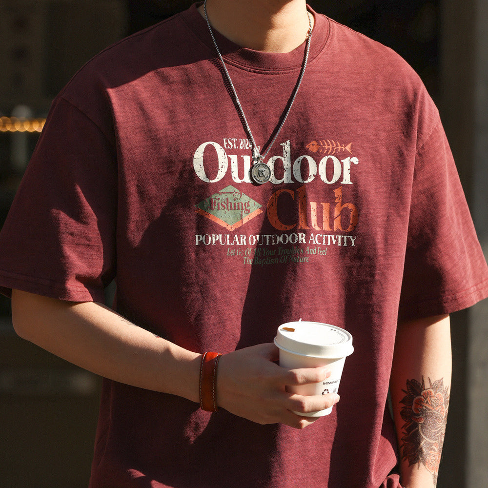 American retro men's 250g pure cotton round neck short sleeved T-shirt