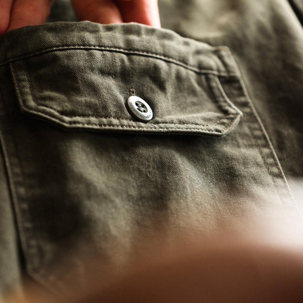 Wash off workwear shirt, military green tough guy hunting outfit, loose jacket