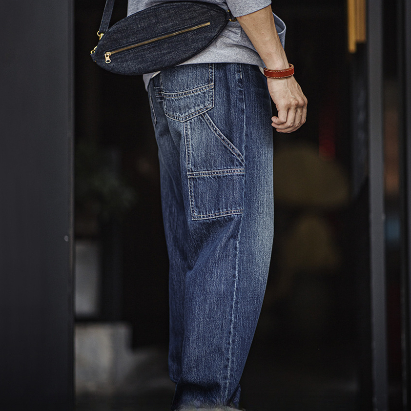 Maden retro ground white logging washed denim loose cotton straight leg jeans