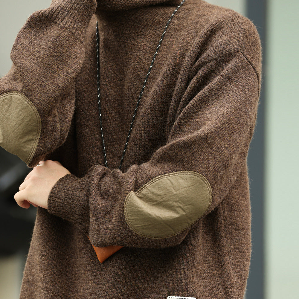 BGYO American high neck wool sweater men's thick lazy style knitted long sleeved base coat winter