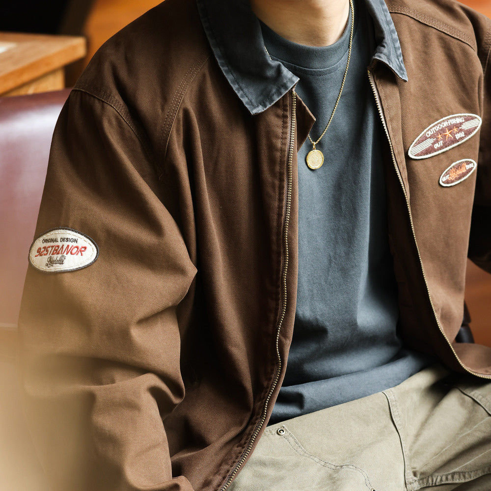 Detroit jacket silhouette washed off pure cotton lapel contrasting casual loose jacket