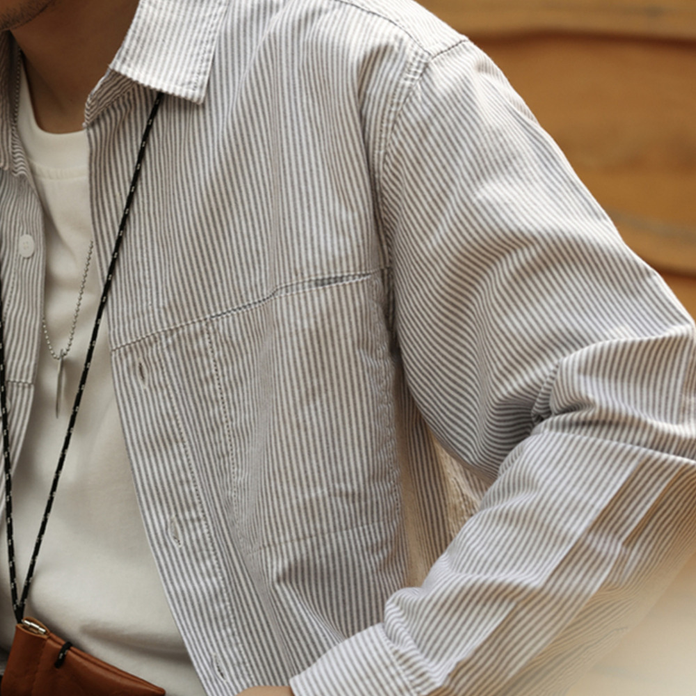 24S premium thin stripe long sleeved shirt made of pure cotton,  layered and artistic casual shirt