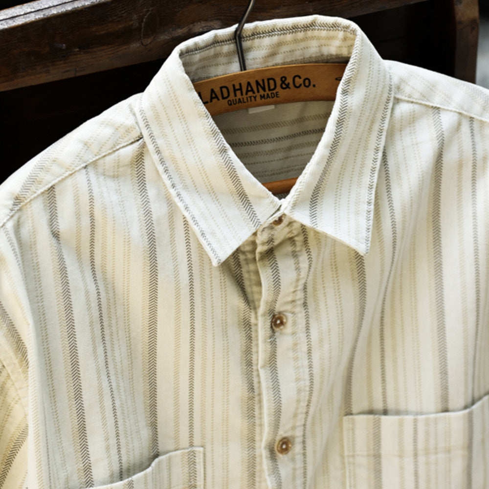 High end clean fit vertical stripe shirt with a collar, niche design, long sleeved shirt