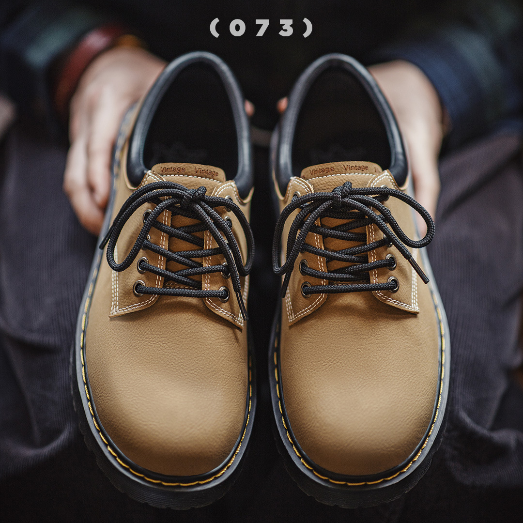 New summer men's casual soft soled thick soled high toe brown retro workwear shoes