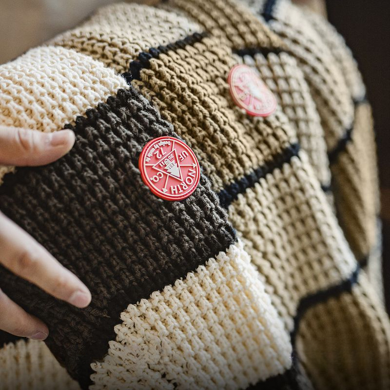 Maden Vintage Color Clash Pineapple Stripe Sweater Textured Pullover Crew Neck Bottom Knit Sweater