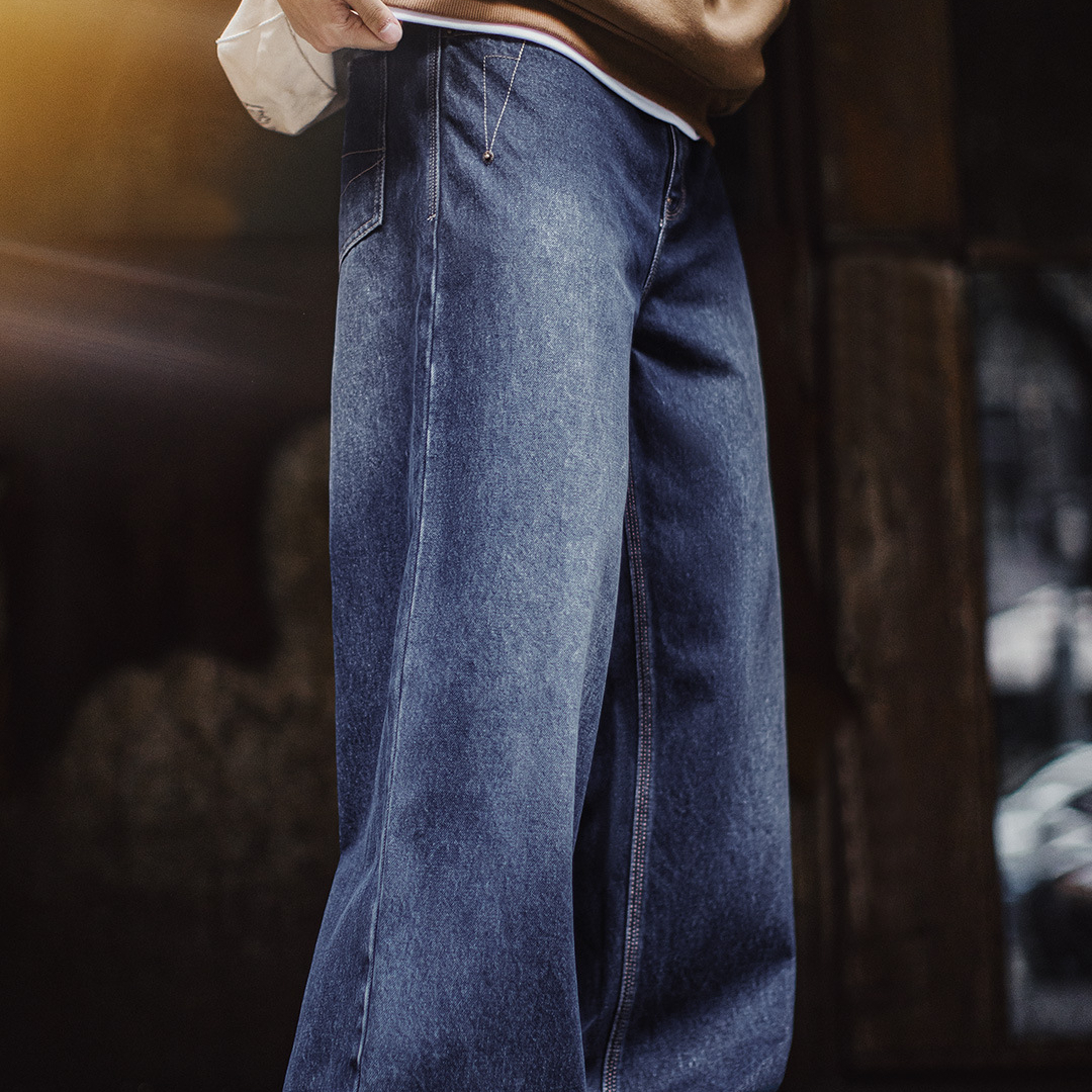 American Retro Washed Curved Knife Denim Wide Leg Hanging Casual Long Pants