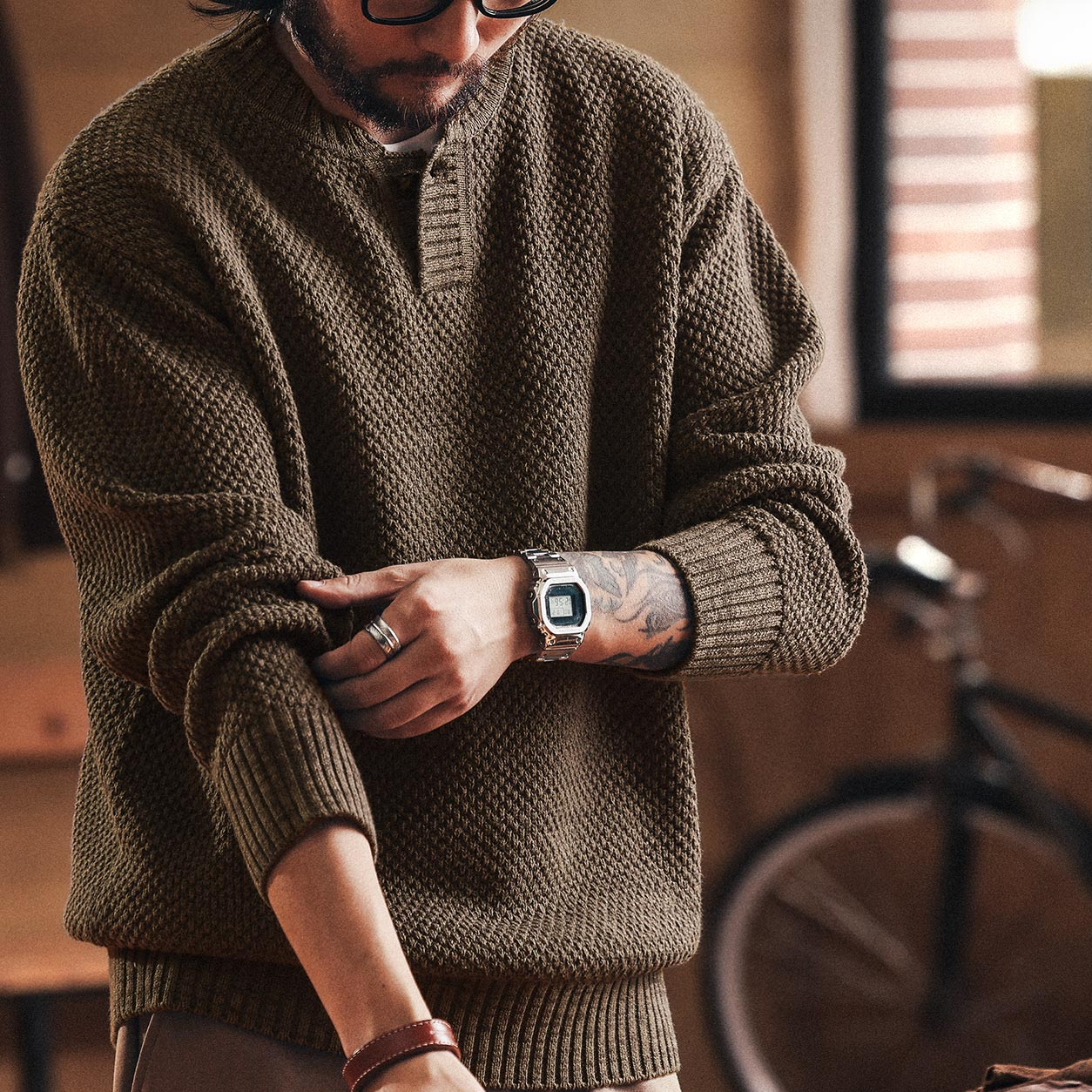 American Retro Henry Collar Men'S New Loose Old Money Style Knitted Sweater