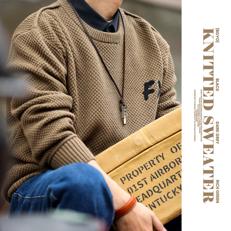 BGYO American coarse needle and thread sweater men's round neck loose lazy style high-end knitted sweater winter