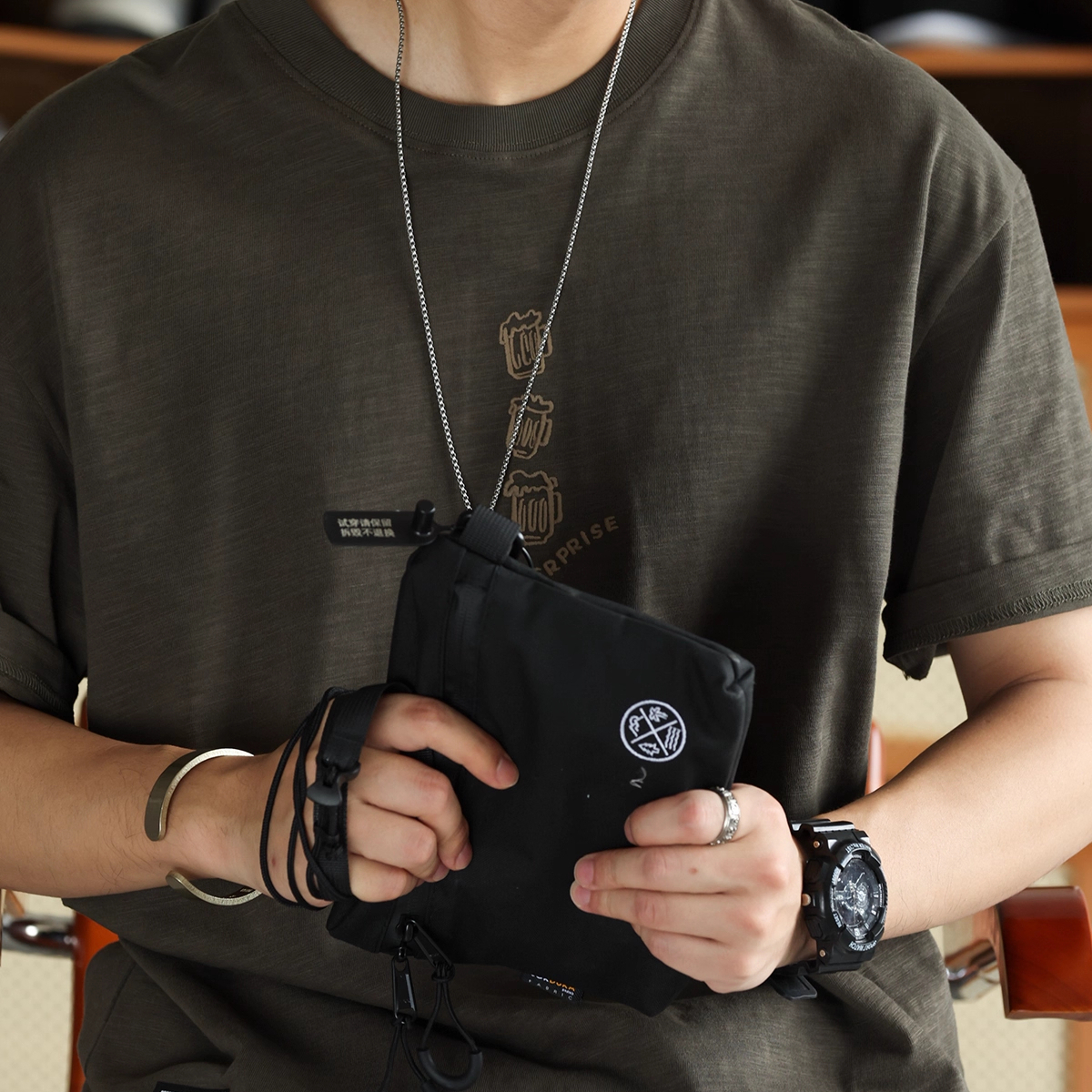 American retro 230g cotton men's fun embroidered round neck T-shirt