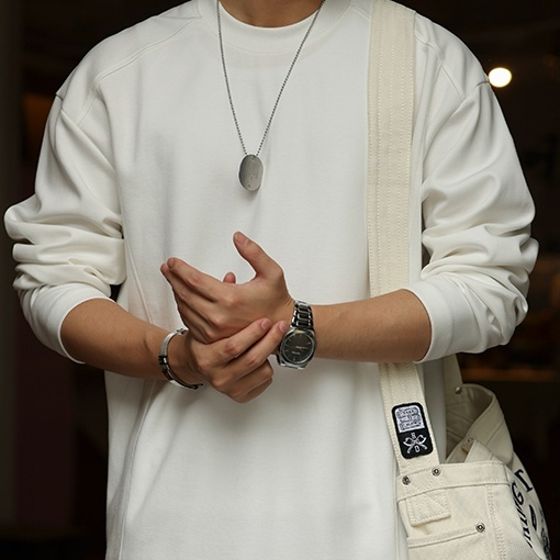 American Casual 280g Spliced Men'S Saddle Shoulder Cleanfit Long Sleeved T-Shirt