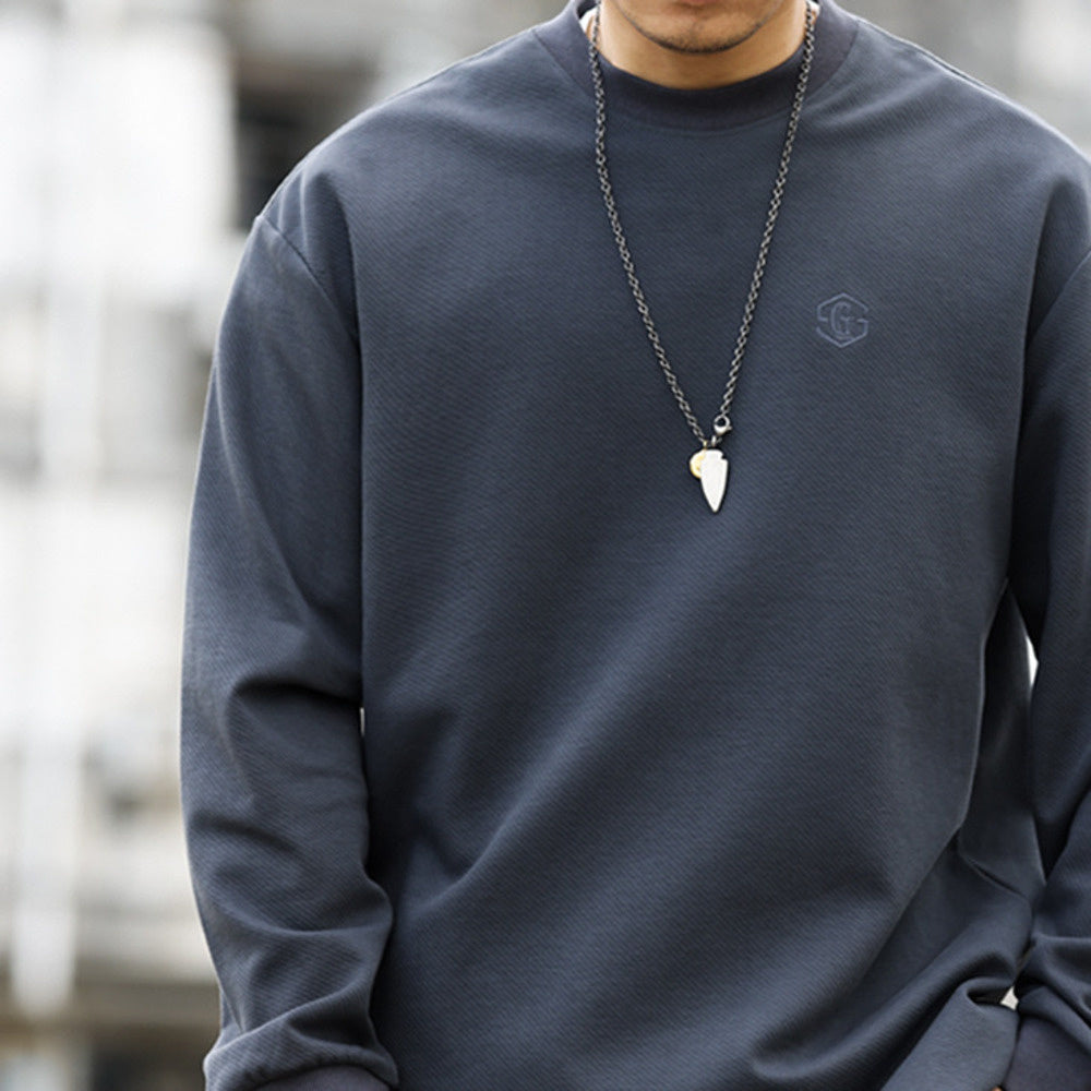 Casual 320g diagonal sweatshirt men's loose embroidered wrinkle resist