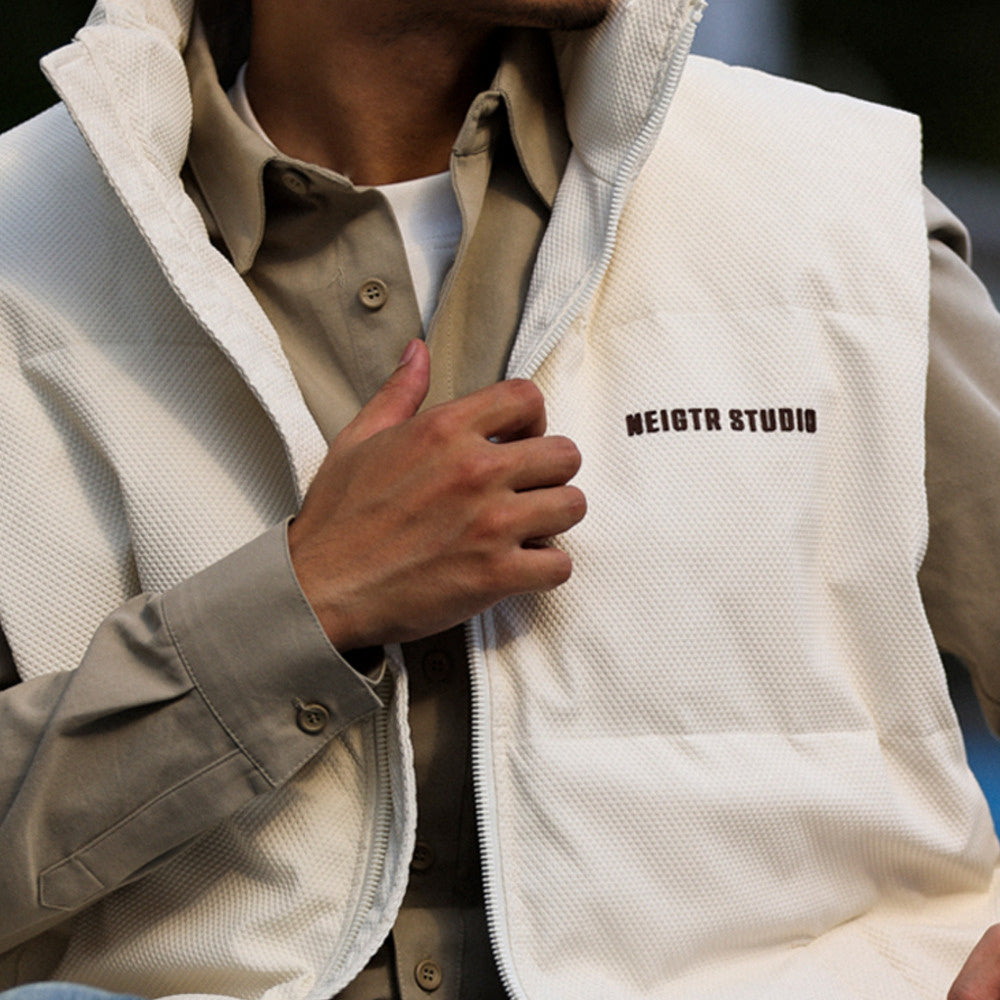 BGYO American casual down vest men's 90 white duck down stand up collar zipper outer layer folded warm vest jacket