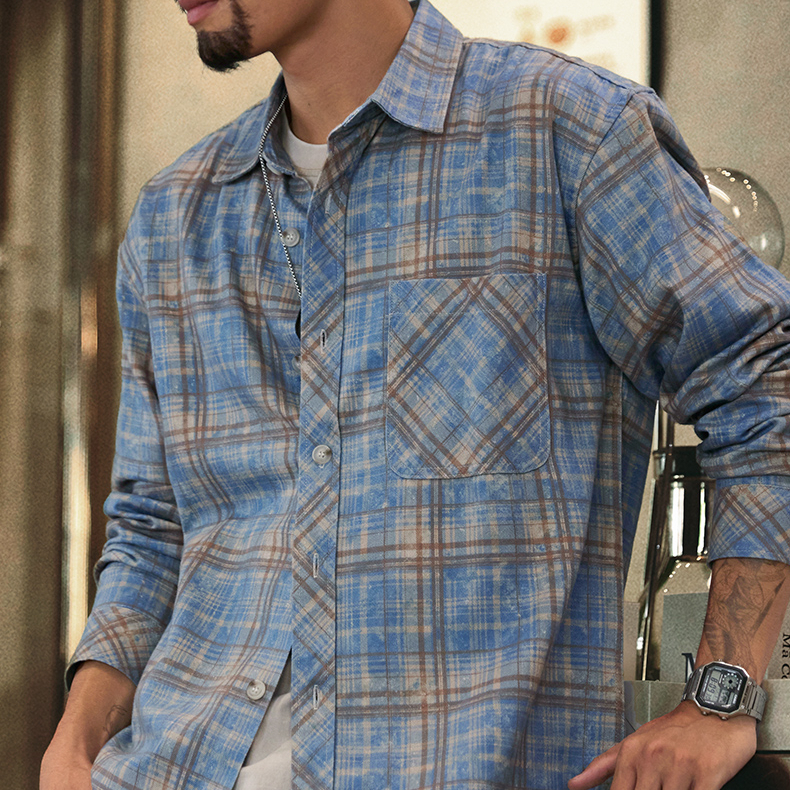 American Retro Checkered Men'S 2025 Autumn New Loose Long Sleeved Shirt