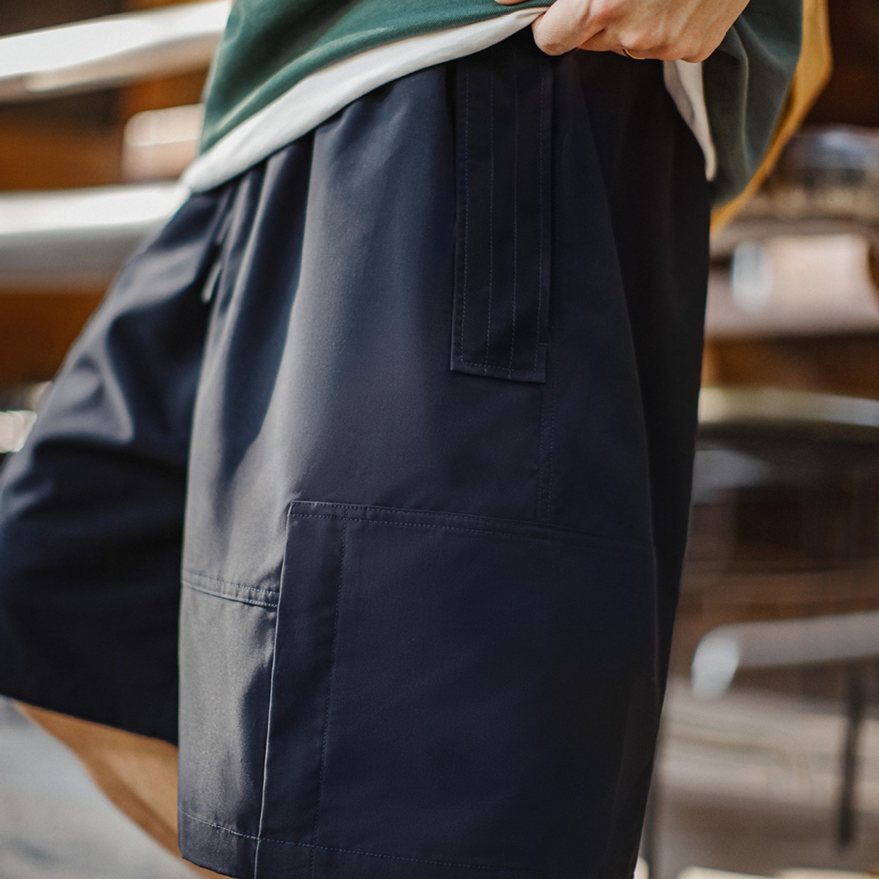 Summer American drawstring straight tube loose large pocket shorts