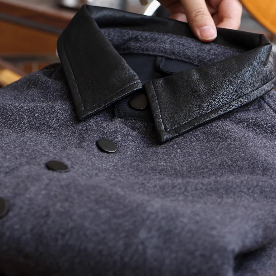 American Retro 720g Woolen Men'S Spliced Leather Lapel Jacket