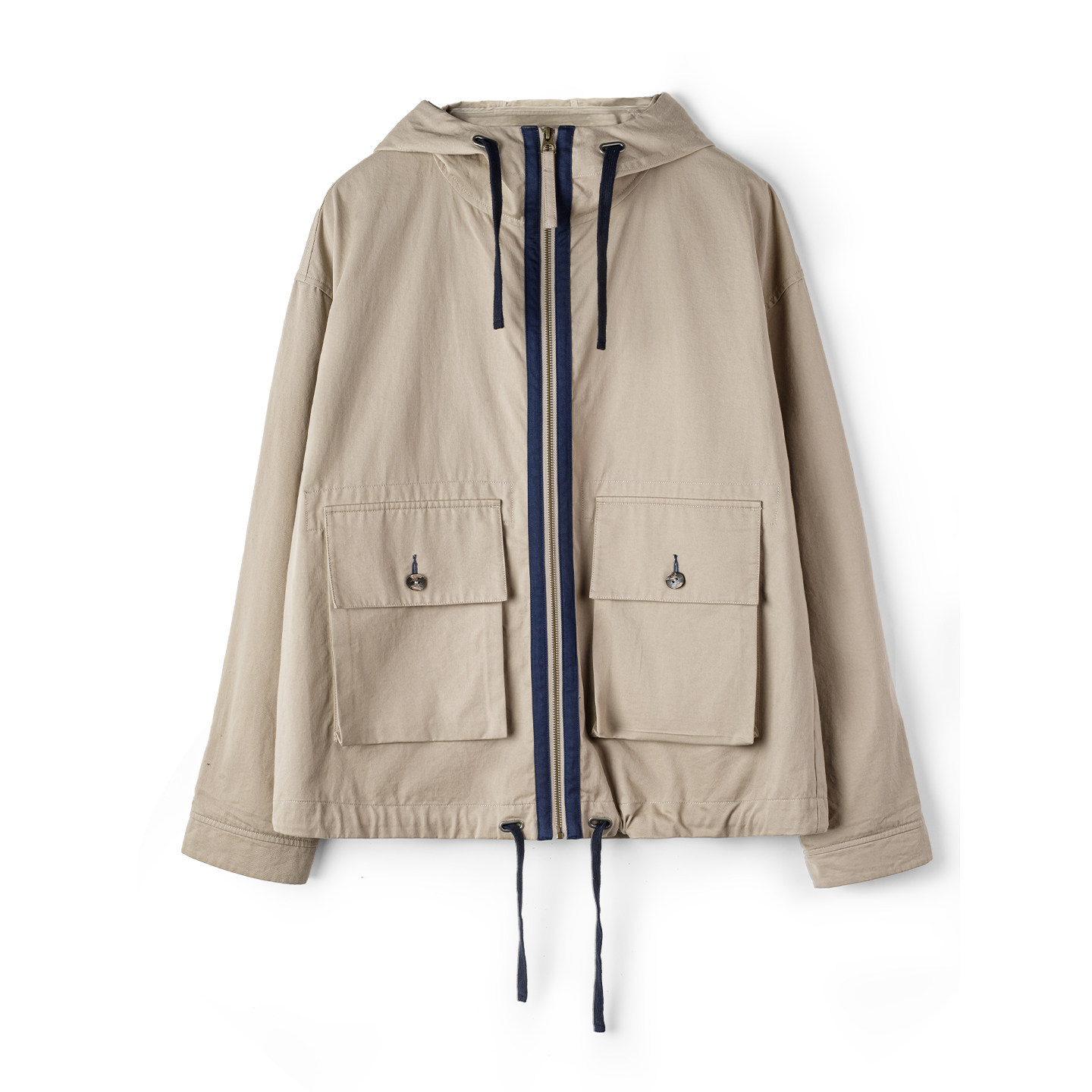 American Retro Multi Pocket Pure Cotton Canvas Khaki Standing Collar Hooded Jacket