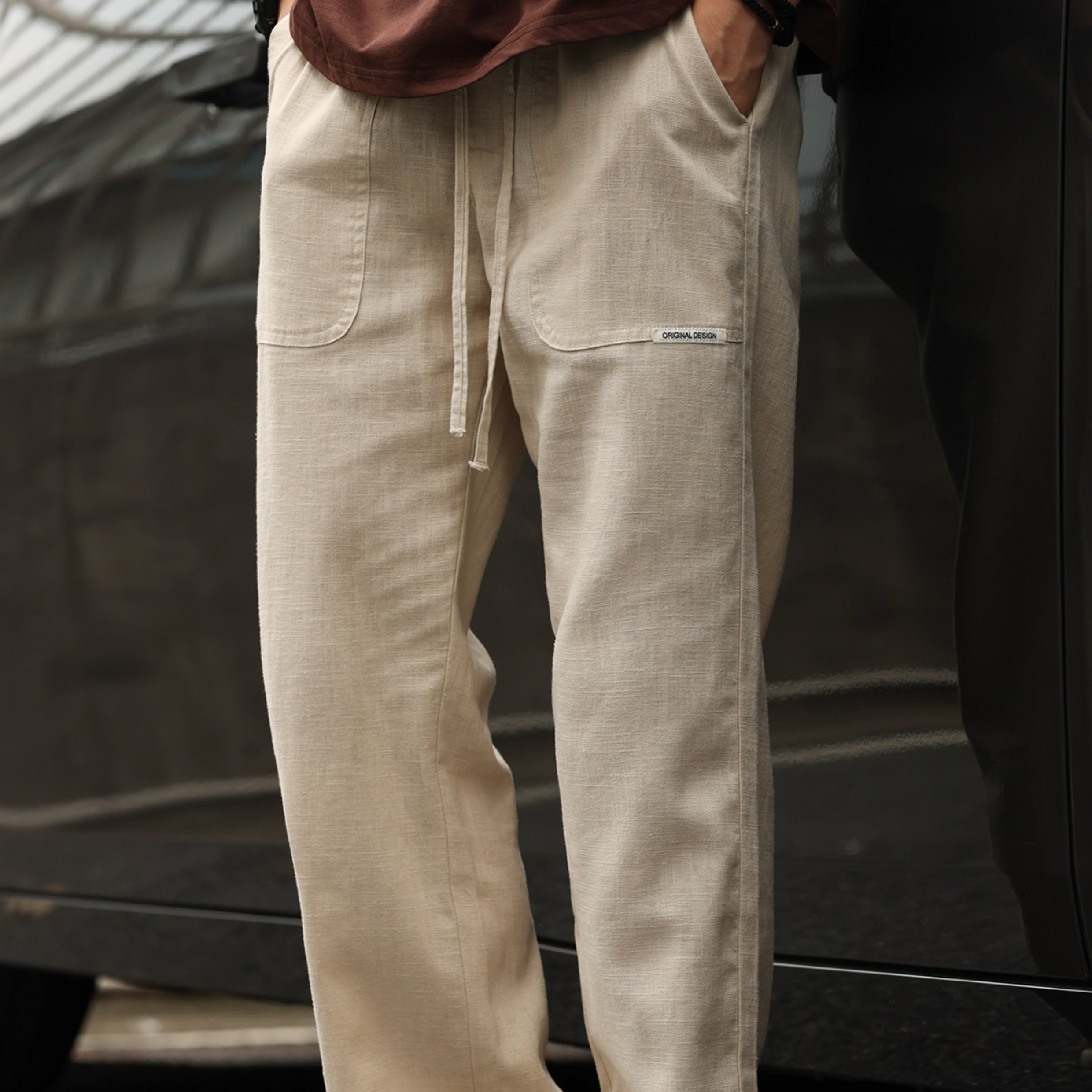 Summer American style breathable cotton and linen men's loose straight leg casual pants