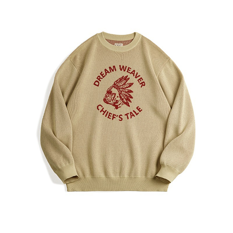 Maden Vintage Faux Linen Letter Clashing Sweater Ami Clicker Pullover Crew Neck Knit Sweater