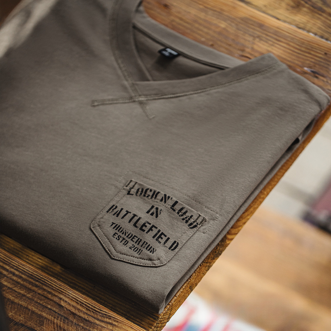 American retro military style pocket tough guy short sleeved T-shirt