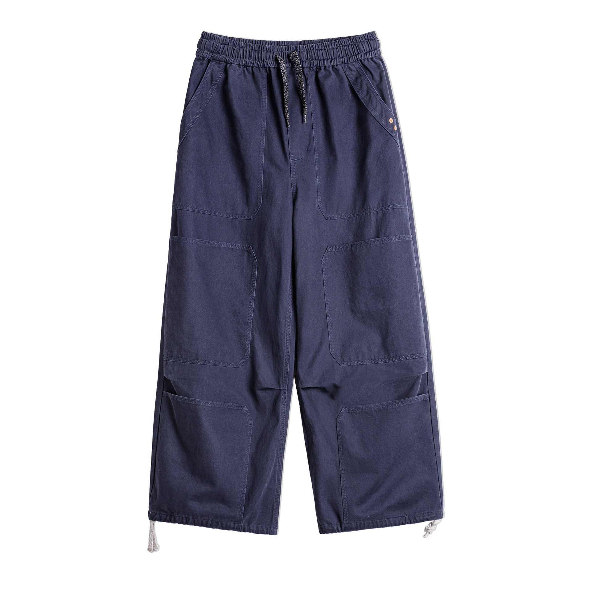 American Retro Washed Multi Pocket Pure Cotton Wide Leg Ankle Tied Casual Pants