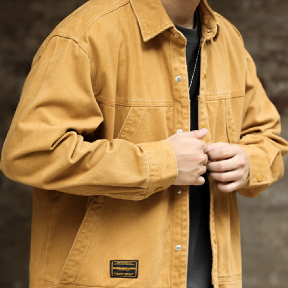 Workwear diagonal insertion large pocket shirt jacket casual outdoor hunting jacket autumn