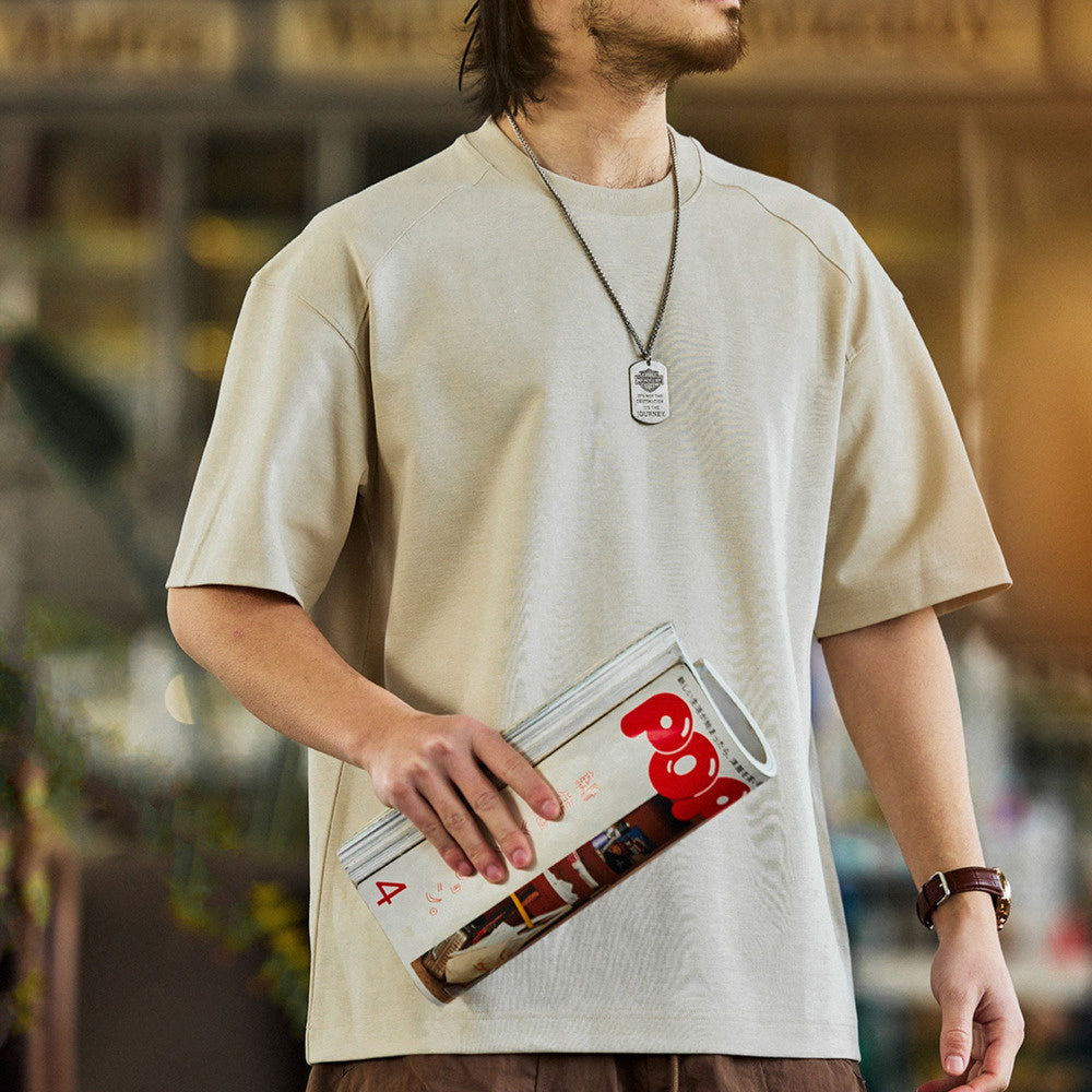 American 240g long staple cotton men's loose round neck casual T-shirt