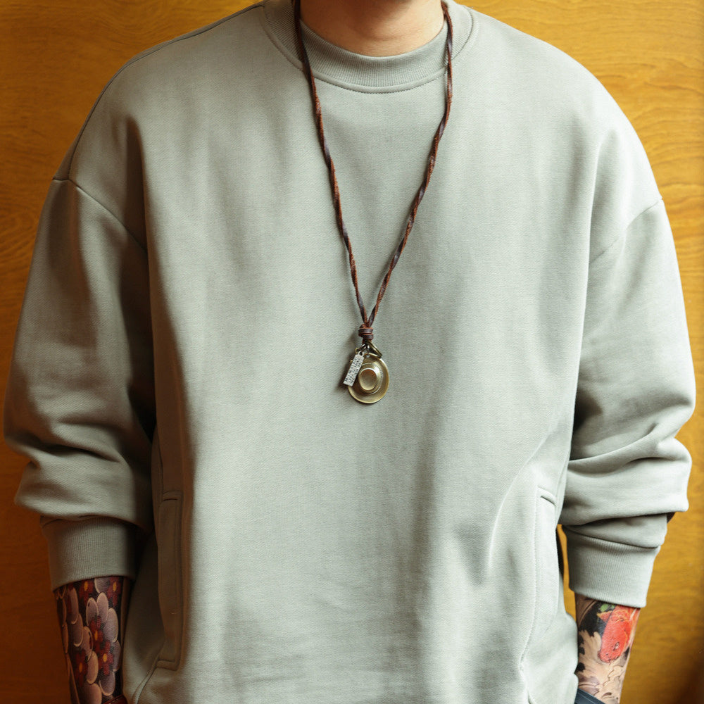 480g heavy knit terry sweater side seam pockets cityboy pullover round neck top tide