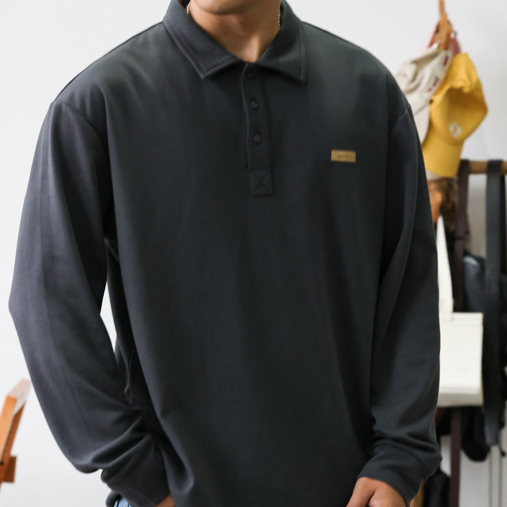 long sleeved polo shirt, loose and simple, with a high-end feel inside
