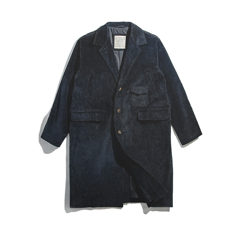 Maggole Retro Mid-Length Corduroy Trench Coat Overknee Corduroy Overcoat Coat
