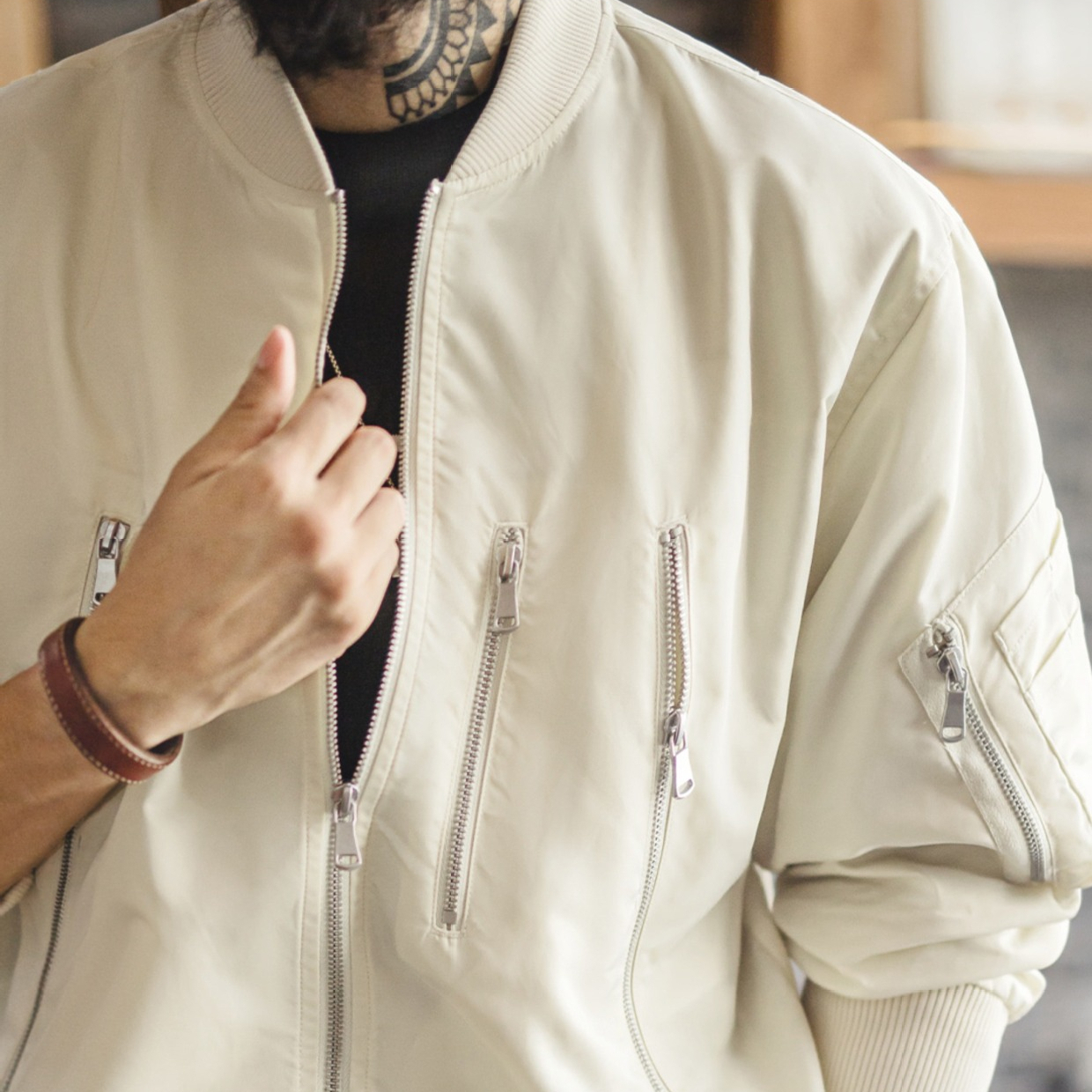 American casual white L2B nylon thin pilot jacket