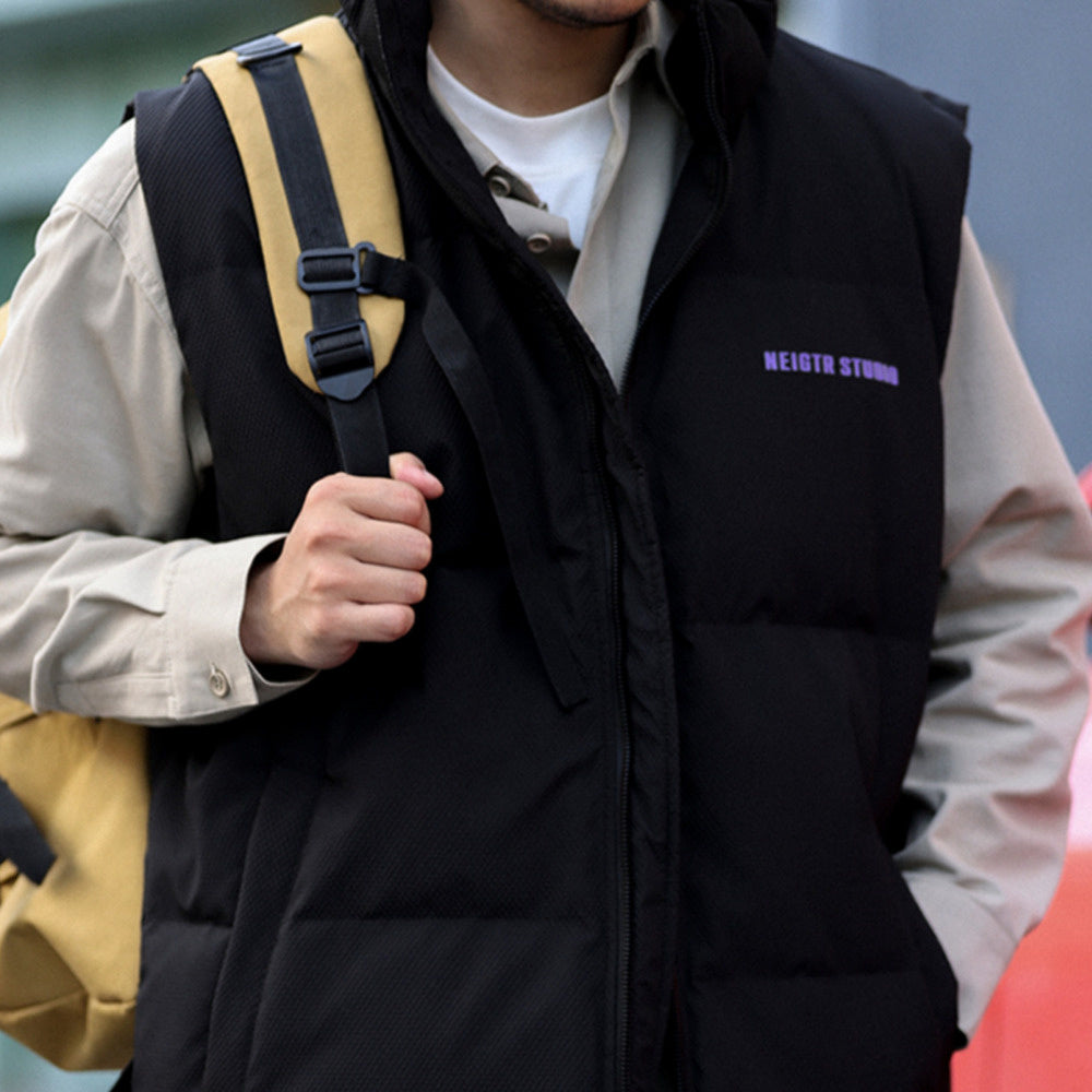 BGYO American casual down vest men's 90 white duck down stand up collar zipper outer layer folded warm vest jacket