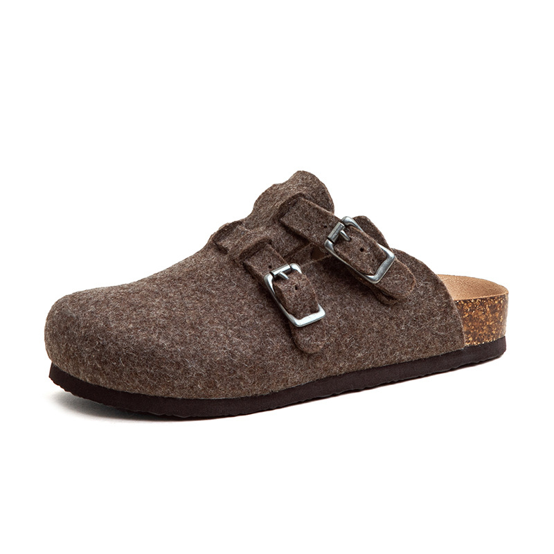 Maden wool felt M ü ller shoes, casual one foot kick, worn with cork sole and toe cover, semi slippers
