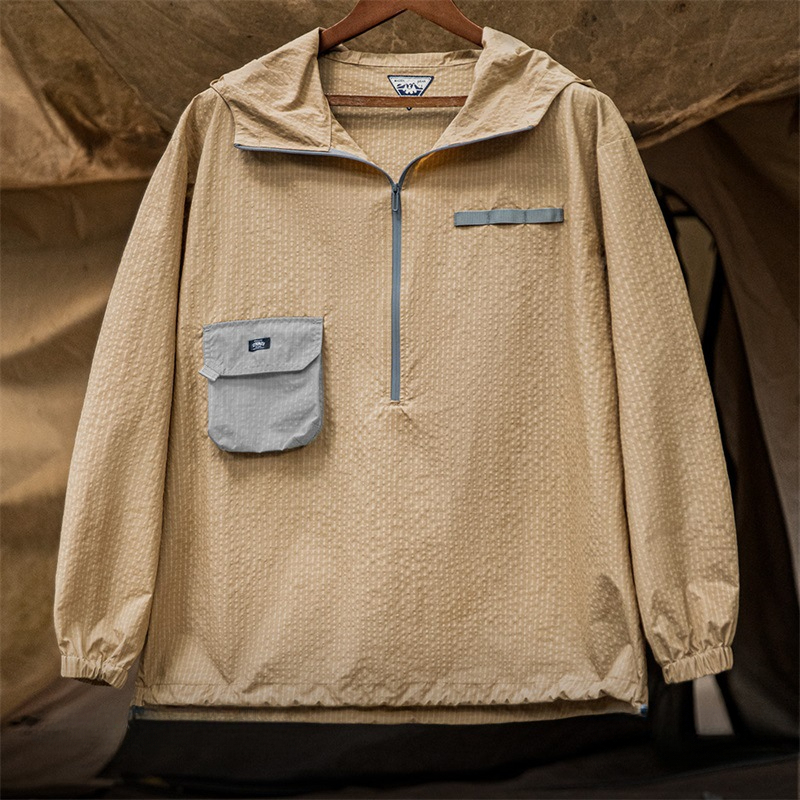 Magen Mountain style outdoor half-zipper pullover loose contrasting color thin hooded jacket