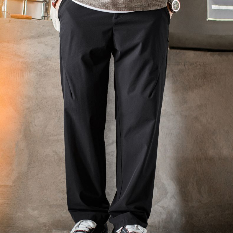 Casual old money style black pleated thin hanging trousers