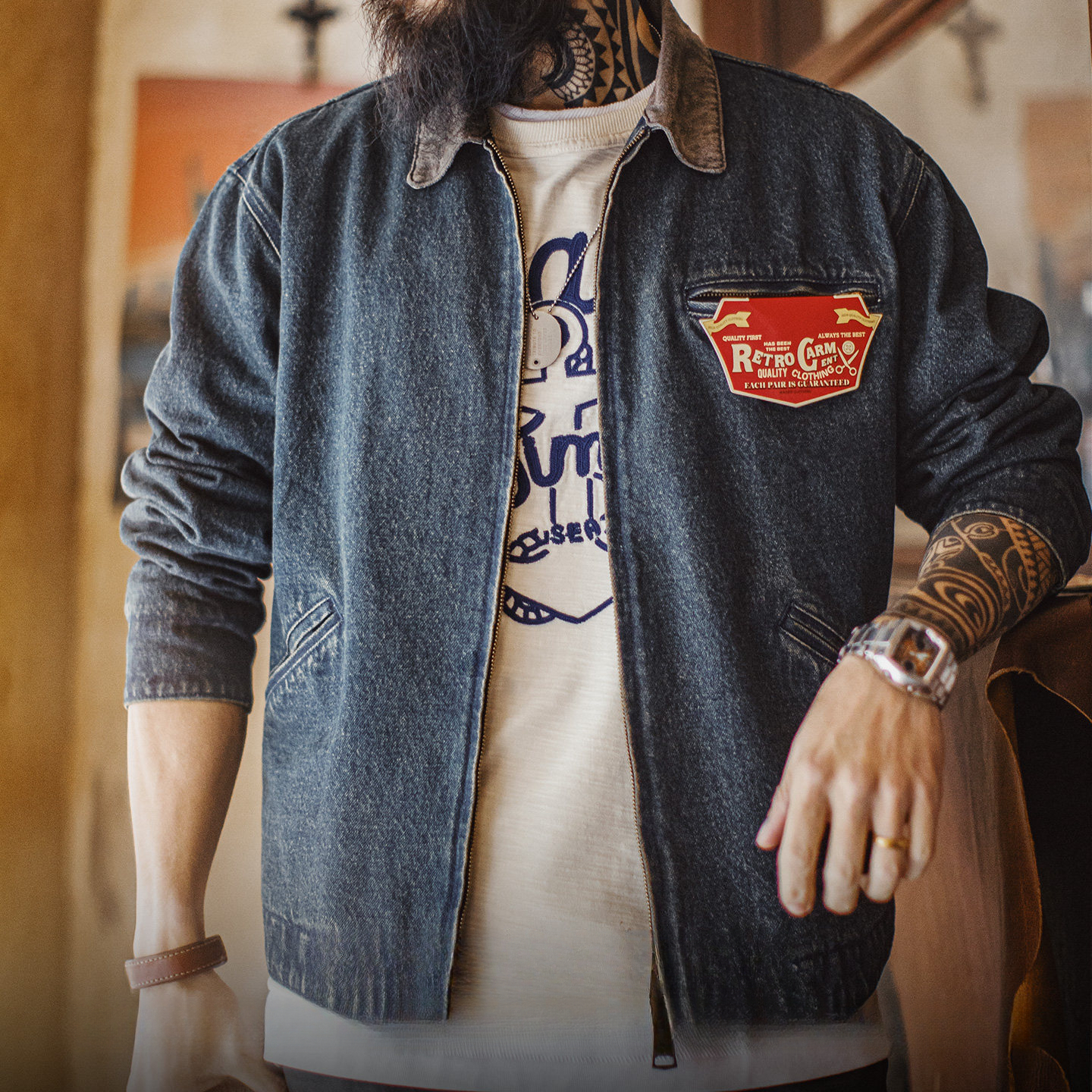 American Retro Denim Detroit Jacket Washed And Worn Short Casual Lapel Jacket