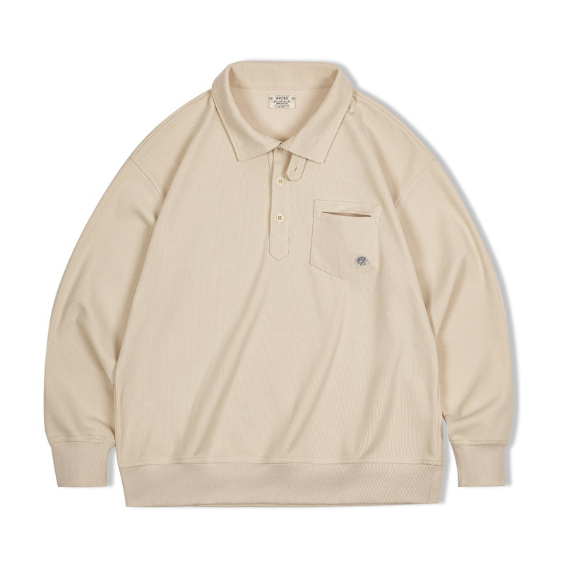 Maden casual half open standing collar hoodie with a lazy style lapel knit polo shirt