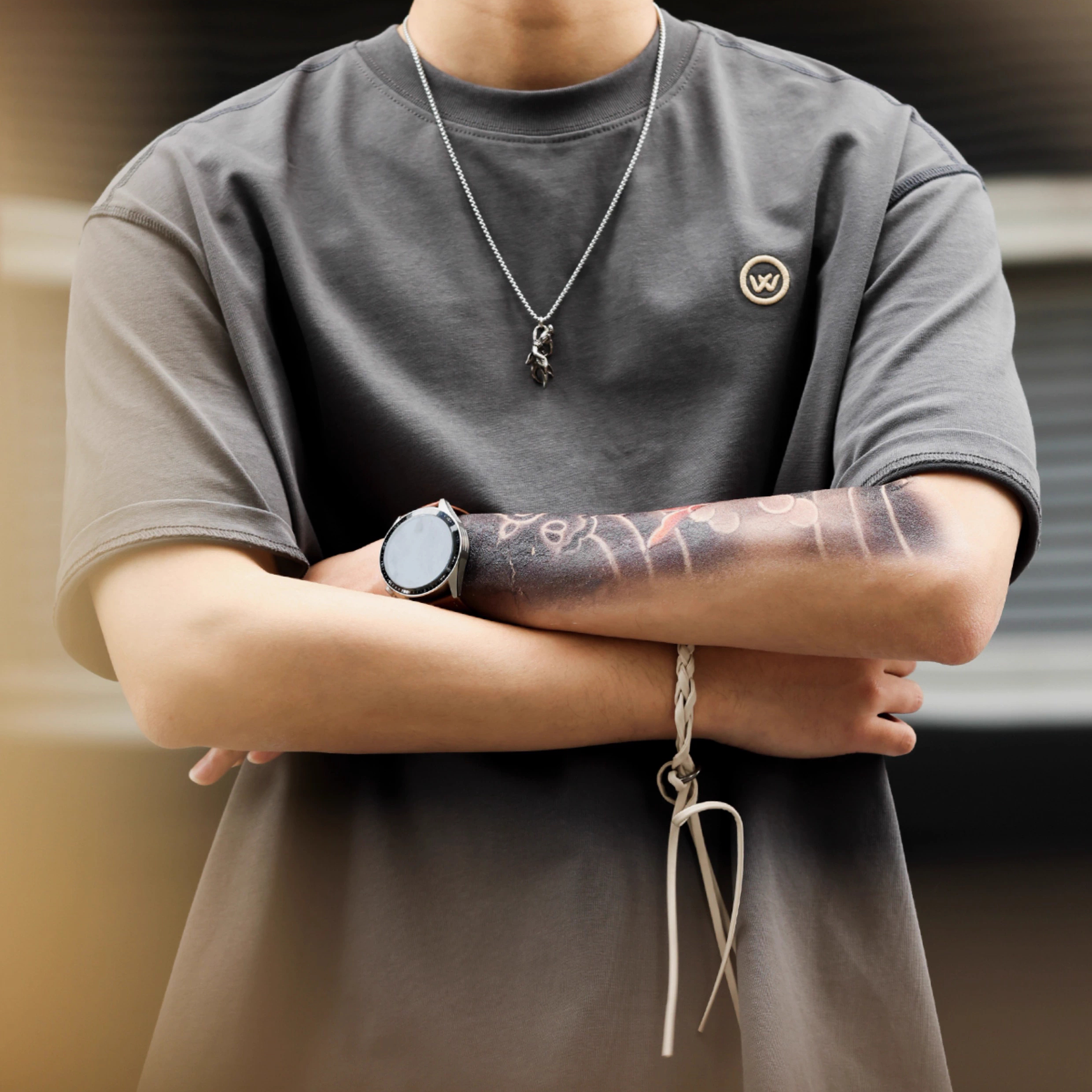 Summer American 300g pure cotton men's casual embroidered T-shirt