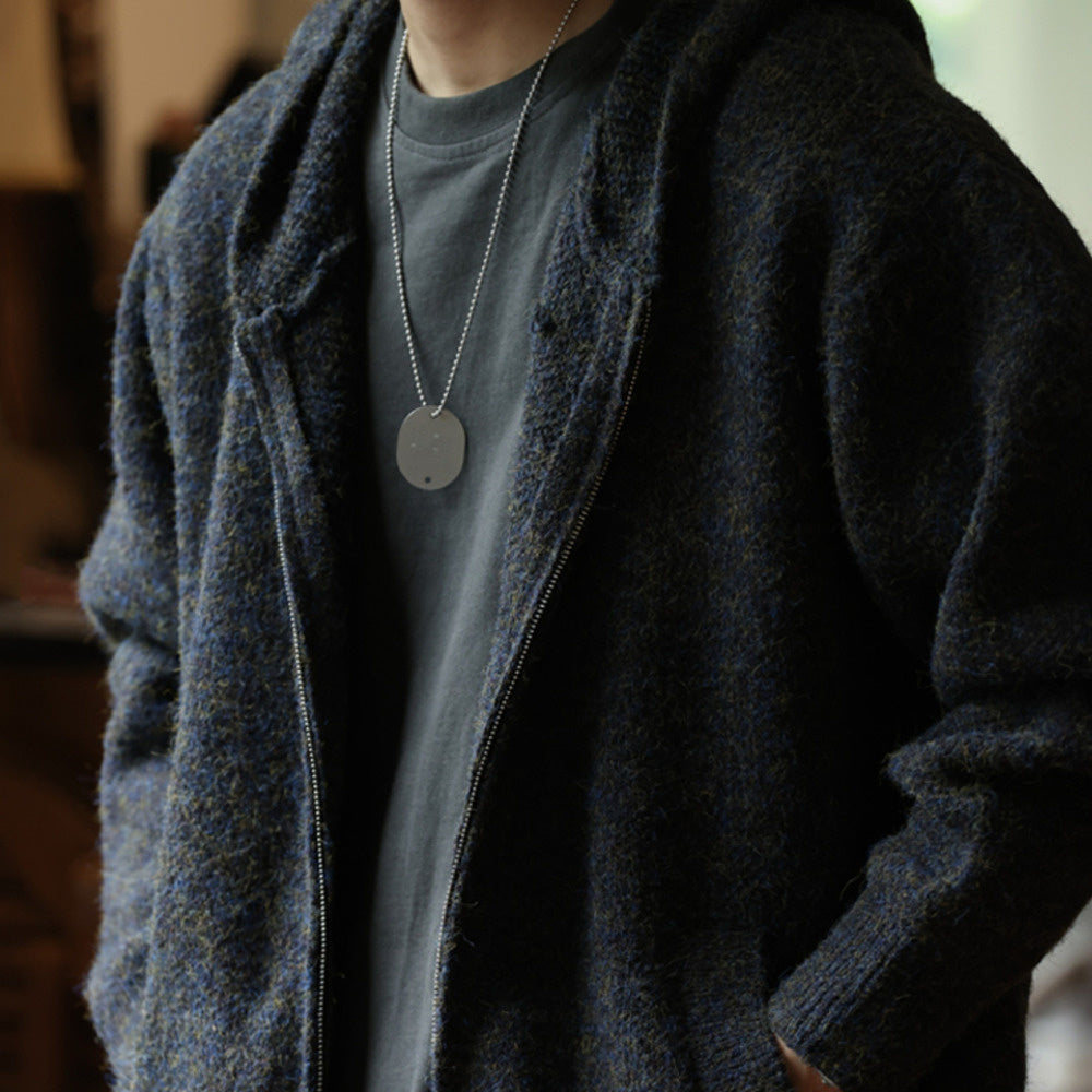 Vintage 780g Heavyweight Loose Cardigan Chunky Needle Hooded Sweater Jacket Zipper Sport Knit