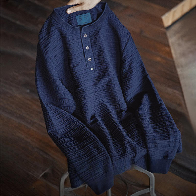 Maden vintage jacquard knit denim Henry shirt vintage tough guy slim fit long sleeved tee