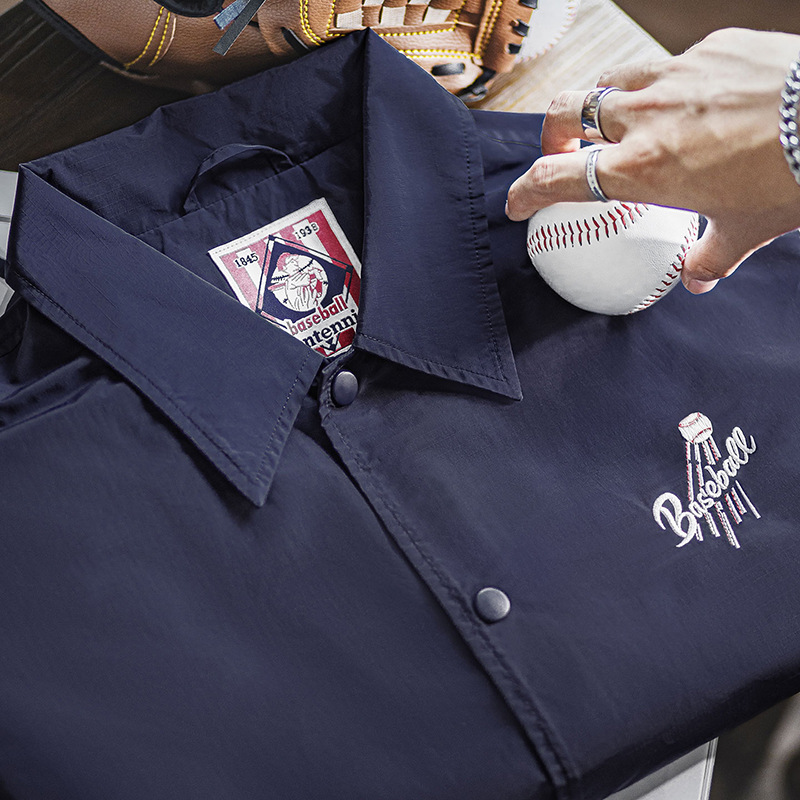 Japanese Retro Embroidered Navy Blue Lapel Coach Jacket
