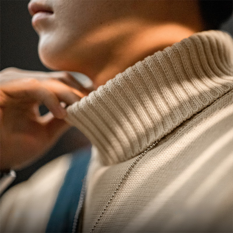 Maden Vintage Turtleneck Knit Sweater Clashing Stripes Pullover Warm Bottom Knit Sweater