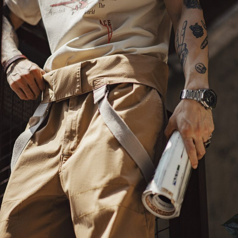 American Amikaji Retro Loose BF Straight Strap Pants Casual Strap Long Pants