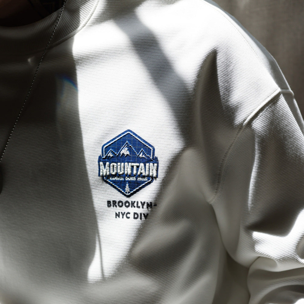 Casual 300g striped texture round neck sweatshirt for men, loose embroidered long sleeved base shirt