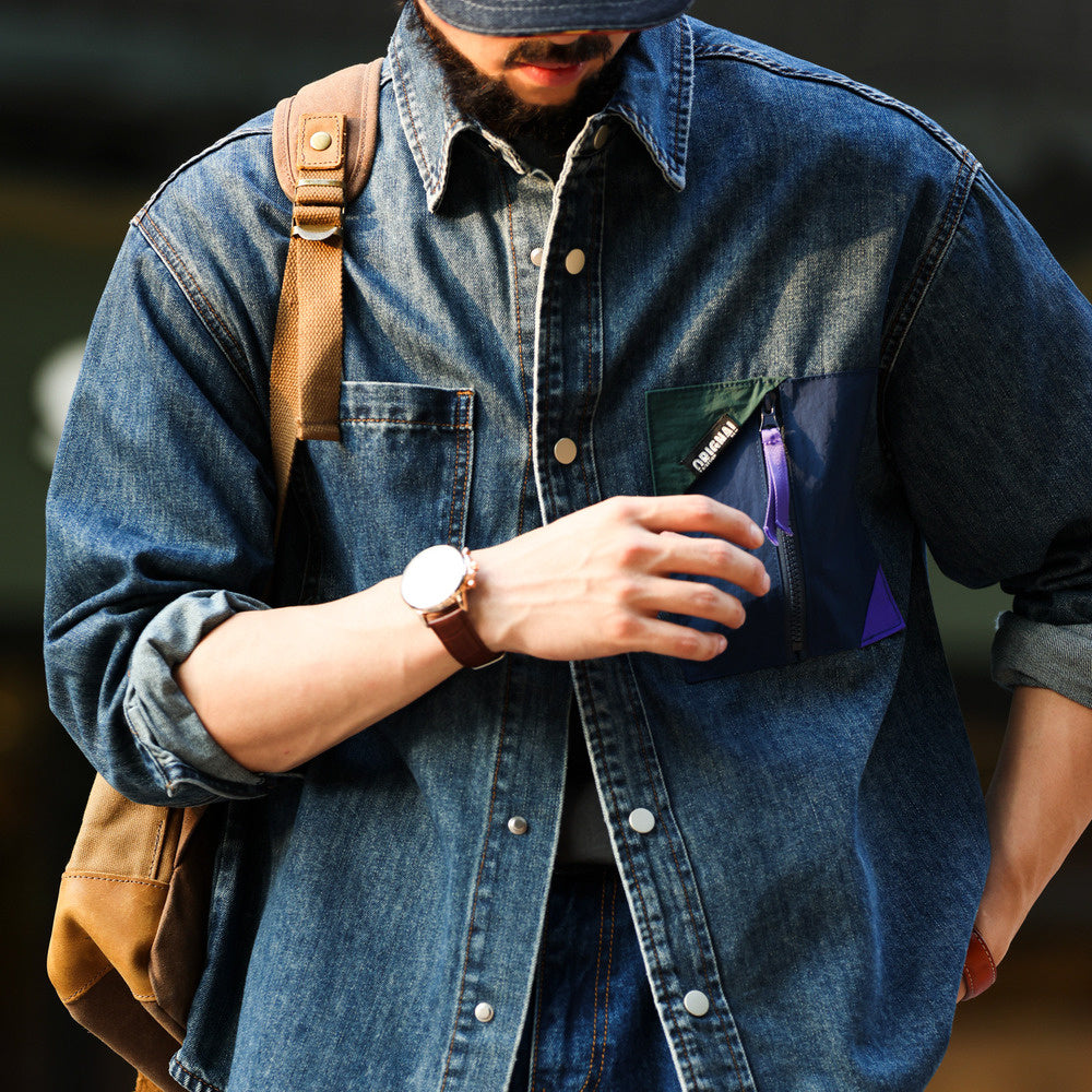 Sailuo Textile Denim Outdoor Color Contrast Splicing Pocket workwear Shirt Jacket